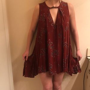 Free people dress flowy floral maroon
